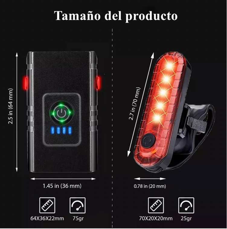 Luz Bicicleta Usb Recargable Delantera Y Traser Ipx6
